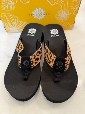 Yellow Box Leopard Print Thong / Flip Flop Sandals - Black & Brown